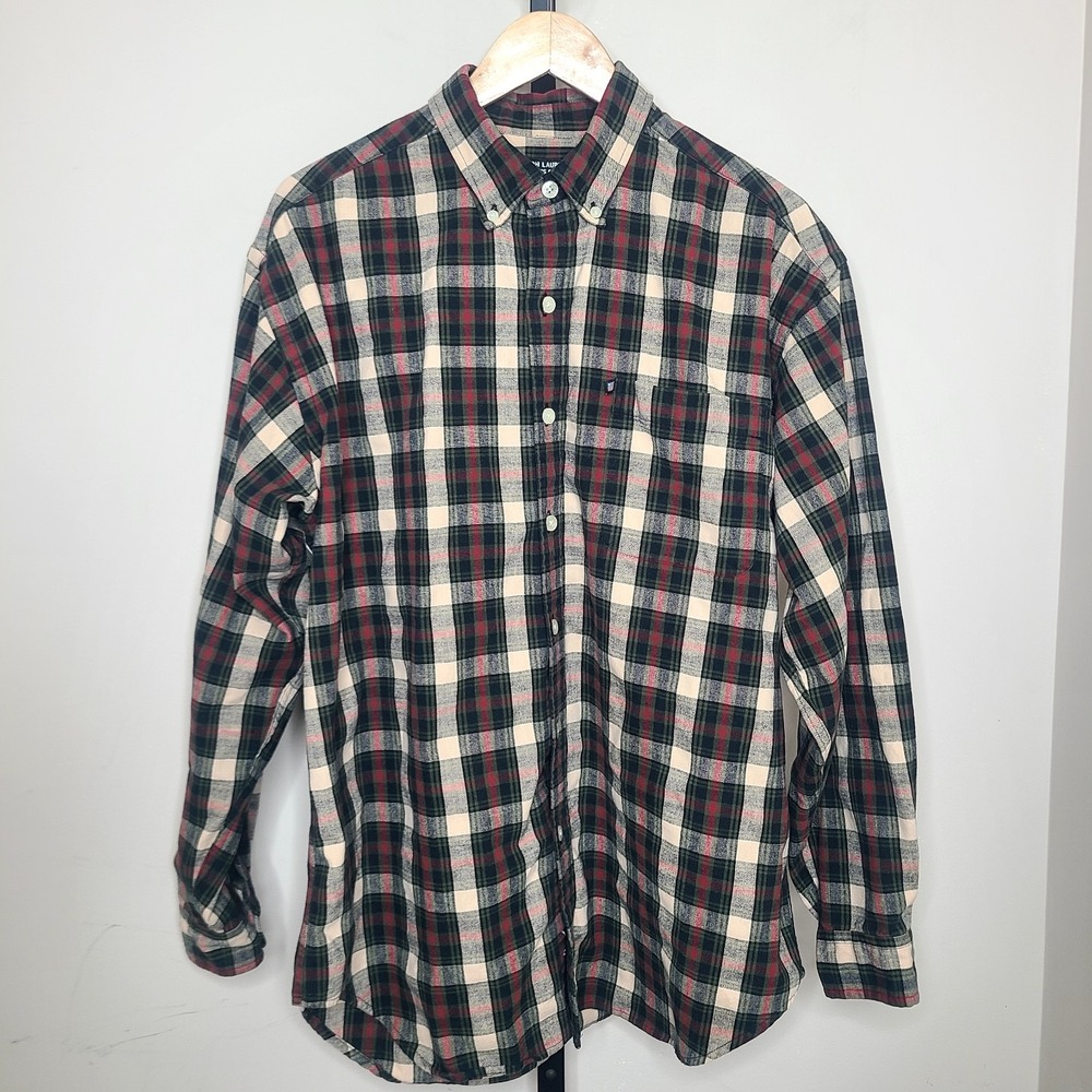Vintage Ralph Lauren‎ Jeans Co L Flannel Shirt Men's Plaid Button Down Preppy
